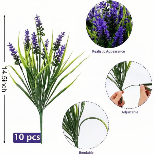 10pcs 14.5" Artificial Lavender & Monkey Grass Flowers Realistic Stems