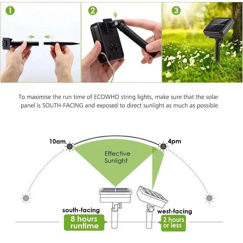Solar LED Light Outdoor Festoon Lamp Garden Fairy Light String Led