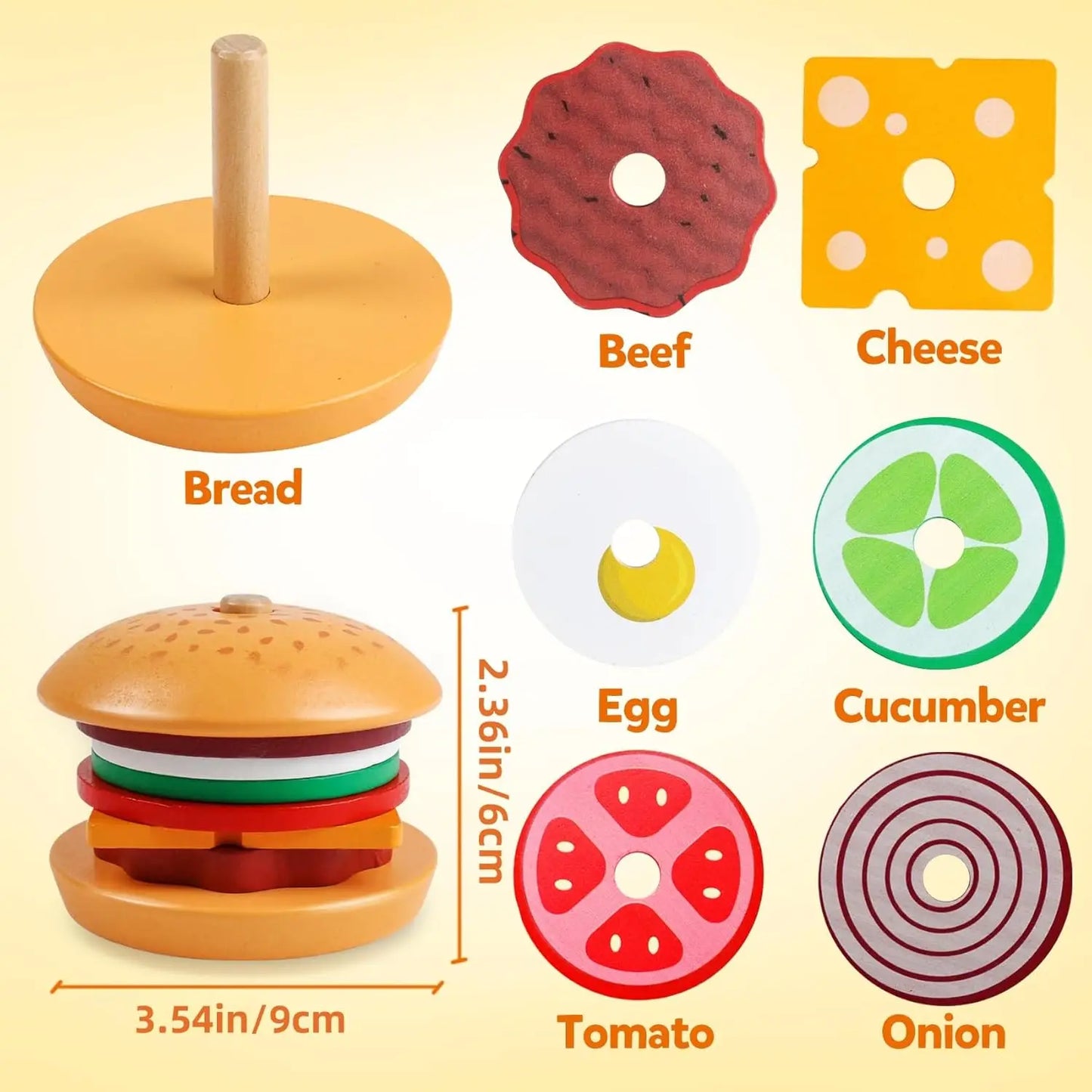 Wooden Burger Sandwich Stacking Toys For Toddler Kids