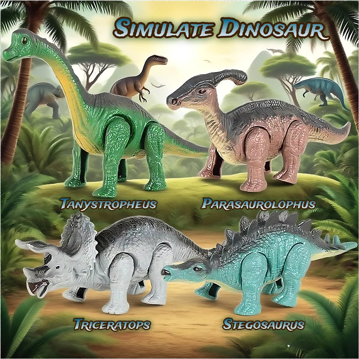Set Of Dinosaur Toys, Running Mechanical Animal Toy