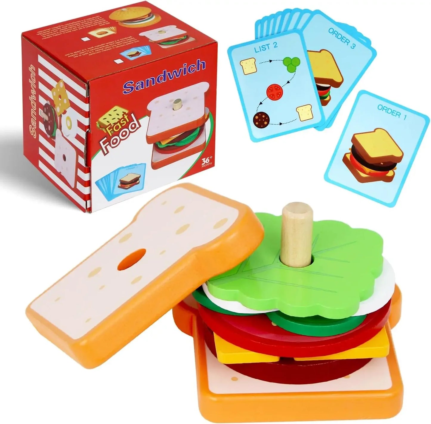 Wooden Burger Sandwich Stacking Toys For Toddler Kids